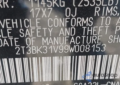 2009 Toyota Rav4 Limited V6 from USA, damaged, VIN 2T3BK31V99W008153